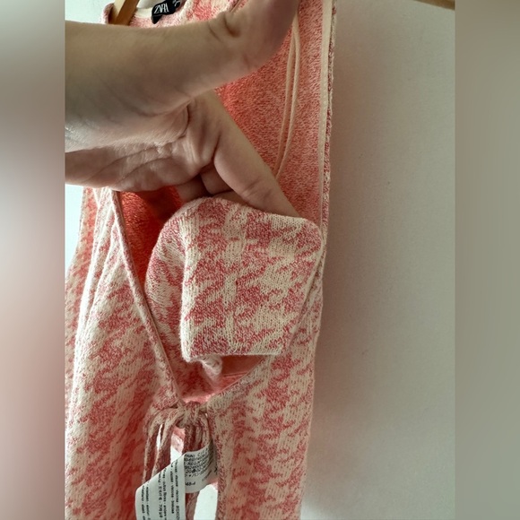 Zara Pink Houndstooth Retro Knit Halter Crop Top with Bralette - Picture 10 of 11